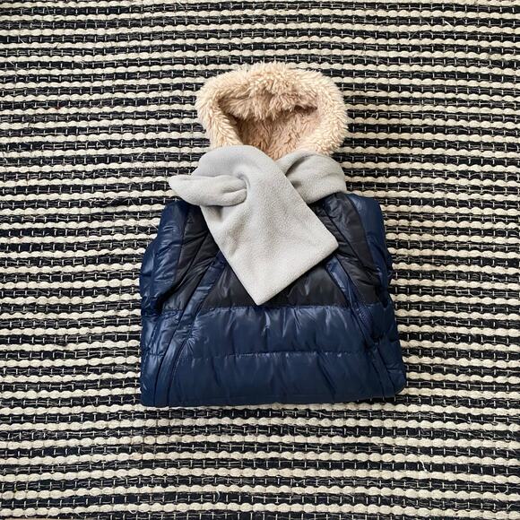 🌿7 A.M. Doudoune Infant Navy Blue Fleece Lined Snowsuit Bunting Scarf Set 0/3M